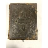 A VICTORIAN LEATHER & BRASS MOUNTED FAMILY BIBLE