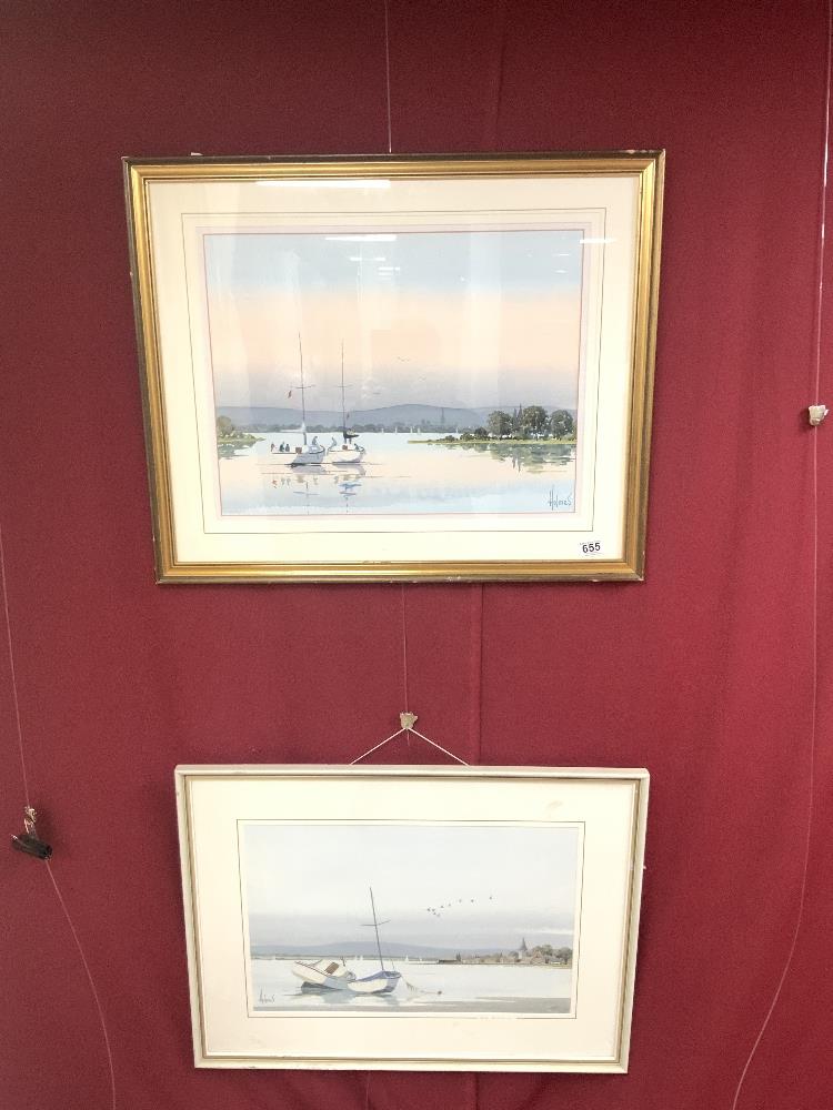 A PAIR OF DAVID HOLMES WATERCOLOURS OF OLD BOSHAM, SIGNED 54 X 36CMS