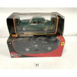 A BOXED HOT WHEELS BLACK FERRARI SPORTS CAR 2002 AND A BOXED MAISTO SPECIAL EDITION JAGUAR MARK II