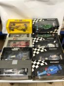 SEVEN BOXED MINICHAMPS FORMULA ONE MODEL CARS, TO INCLUDE TWO JAGUAR, TWO BENETTON, WILLIAMS