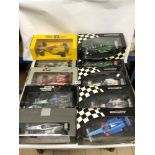 SEVEN BOXED MINICHAMPS FORMULA ONE MODEL CARS, TO INCLUDE TWO JAGUAR, TWO BENETTON, WILLIAMS