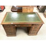 A LATE VICTORIAN RED WALNUT LEATHER TOP PEDESTAL DESK OF NINE DRAWERS