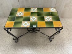 A WROUGHT IRON TILE TOP COFFEE TABLE, 17 X 45 X 33CM