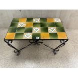 A WROUGHT IRON TILE TOP COFFEE TABLE, 17 X 45 X 33CM