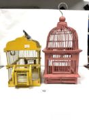 TWO PAINTED WOODEN & WIRE BIRD CAGES, 10CMS AND 28CMS