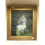 A MODERN GILT FRAMED OIL ON CANVAS OF A FLOWER GIRL, 49 X 59CMS