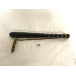 A VINTAGE WOODEN POLICE TRUNCHEON AND POLICE WHISTLE