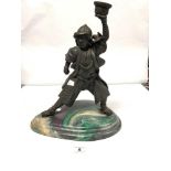 A BRONZE STYLE FIGURE OF A SAMURAI CANDLE HOLDER, 40CMS