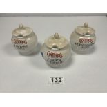 THREE WADE CERAMIC COLEMANS SAUCE POTS WITH LIDS