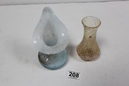TWO SMALL ART GLASS VASES, THE TALLEST 15CMS