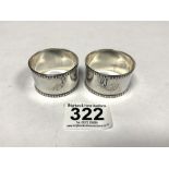 A HALLMARKED PAIR OF SILVER NAPKIN RINGS SHEFFIELD 1938 MAKER - EMILE VINER, 64 GRAMS