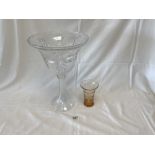 A LARGE GOBLET SHAPED GLASS BOWL AND SMALL GLASS VASE