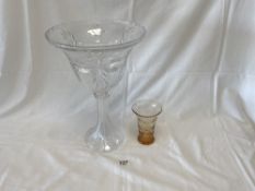 A LARGE GOBLET SHAPED GLASS BOWL AND SMALL GLASS VASE
