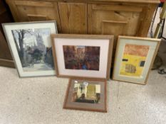A WATERCOLOUR OF LAUSANNE CATHEDRAL STILL LIFE INTERIOR SCENE AND TWO OTHERS