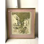 A FRAMED PRINT OF ST JAMES PALACE FROM GREEN PARK, LONDON BY GEOFORY BARGERY, 50 X 56CMS