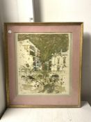 A FRAMED PRINT OF ST JAMES PALACE FROM GREEN PARK, LONDON BY GEOFORY BARGERY, 50 X 56CMS