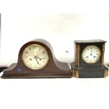 A MAHOGANY ADMIRAL HAT CHIMING MANTLE CLOCK, AND A SMALL VICTORIAN SLATE MANTLE CLOCK