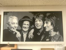 A MODERN FRAMED OIL ON CANVAS OF THE ROLLING STONES, 117 X 59CMS