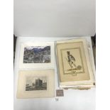 A QUANTITY OF UNFRAMED PRINTS VARIOUS COLOURED AND BLACK AND WHITE SOLDIER, MOTELS, STATELY HOMES