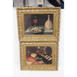 A PAIR OF OILS ON BOARD - STILL LIFE STUDIES 19 X 26CMS