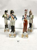 A SET OF FOUR PORCELAIN FIGURES OF NAPOLEONIC SOLDIERS, 30CMS