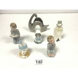 THREE ROYAL WORCESTER PORCELAIN CHARACTER CANDLESNUFFERS, 'PUNCH', 'BUDGE' AND OLD WOMAN, TWO