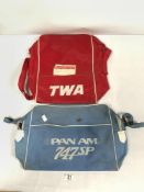 TWO VINTAGE SHOULDER BAGS FOR PAN-AM AND TWA AIRLINES