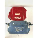 TWO VINTAGE SHOULDER BAGS FOR PAN-AM AND TWA AIRLINES