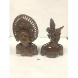 TWO BALINESE-AFATIMAII NATIVE BUSTS OF MAN AND LADY IN CARVED HARDWOOD, 34CMS