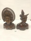 TWO BALINESE-AFATIMAII NATIVE BUSTS OF MAN AND LADY IN CARVED HARDWOOD, 34CMS