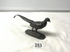 A CAST BRONZE MODEL OF PHEASANT WITH INSCRIBED SIGNATURE AND STAMPED BARYLE 10 X 20CMS