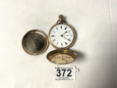 A GOLD-PLATED POCKET WATCH IN A DENNISON CASE