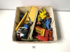 A DINKY TOY EXCAVATOR, A DINKY DIESEL ROLLER AND OTHER TOYS (ALL PLAY WORN)