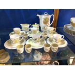 A SUSIE COOPER BONE CHINA - SUNFLOWER PATTERN COFFEE SET AND EGG CUPS, 27 PIECES