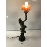 AN ART NOUVEAU BRONZE FIGURAL LAMP SIGNED - LOUIS MOREAU