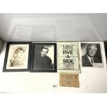 THREE FRAMED SIGNED PHOTOS - MIDGE URE, LESLIE NIELSEN, SELINA SCOTT AND A FIVE A SIDE FOOTBALL