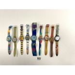 NINE SWATCH WRIST WATCHES - VARIOUS DESIGNS