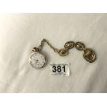 800 SILVER LADIES POCKET WATCH REMONTOIR CYLINDRE 10 RUBIS WITH WATCH CHAIN