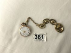 800 SILVER LADIES POCKET WATCH REMONTOIR CYLINDRE 10 RUBIS WITH WATCH CHAIN