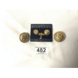 VINTAGE GIVENCHY PARIS PARFUMS CLIP ON EARRINGS WITH THREE GIVENCHY TIE PINS