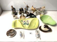 THREE JAPANESE CERAMIC FIGURES, A POT LID AND OTHER CERAMICS INCLUDES CARLTONWARE