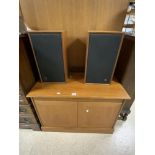 A 1960S DYNATRON RECORD PLAYER IN TEAK CABINET AND TWO SPEAKERS