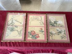 THREE ORIENTAL PRINTS OF BLOSSOM AND FLOWERS, 30 X 46CMS