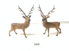A PAIR OF SPELTER FIGURES OF STAGS, 20CMS. ONE LEG PROFESSIONALLY REPAIRED