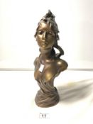 ART NOUVEAU STYLE RESIN BUST OF MADELEINE IN BRONZE STYLE FINISH, 36CMS