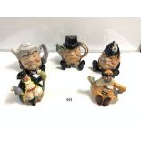 TWO ROYAL DOULTON CHARACTER TEAPOTS, LONG JOHN SILVER & FALSTAFF, AND THREE STAFFORDSHIRE