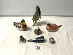TWO ROYAL CROWN DERBY BIRDS, DUCK, AND PHEASANT, A W. GOEBEL KINGFISHER, TWO COPENHAGEN BIRDS AND
