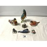 TWO ROYAL CROWN DERBY BIRDS, DUCK, AND PHEASANT, A W. GOEBEL KINGFISHER, TWO COPENHAGEN BIRDS AND