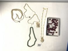 MIXED JEWELLERY ITEMS, PEARLS, 19TH CENTURY IVORY, PERIDOT AND CHERRY AMBER STYLE BEADS