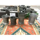 APPROX 44 ANTIQUE PEWTER TANKARDS OF VARIOUS SIZES AND MEASURMENTS
